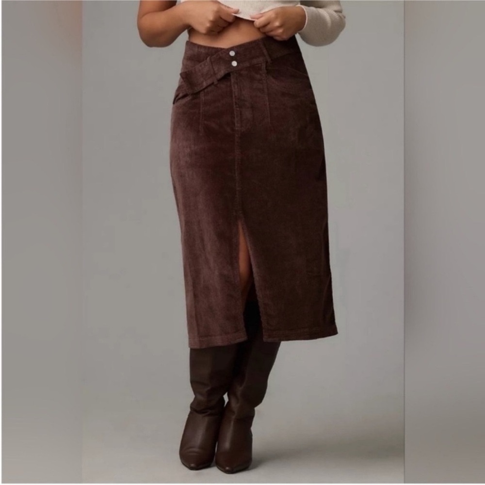 Pilcro Dark Brown Corduroy Pencil Skirt